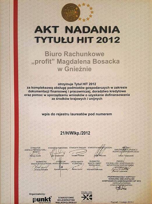 Akt nadania tytułu HIT 2012